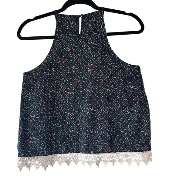 RUE21 | NWOT RACERBACK CROP TOP NAVY BLUE DITSY PRINT LACE TRIM | SMALL - Picture 6 of 8